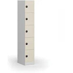 Schließfachschrank S1, 5 Fächer, 1850 x 300 x 500 mm, RFID-Schloss, laminierte Tür, Birke