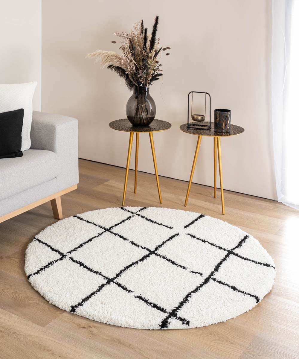 Boho&me Rond Berber vloerkleed Artisan wit/zwart