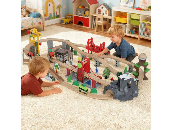 AIYAPLAY Set Train Bois 100pcs Grue Magnétique Hêtre Coloré