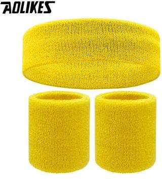 Uplift Essentials Premium Moisture Wicking Headband And Wristband Athletic Set yellow
