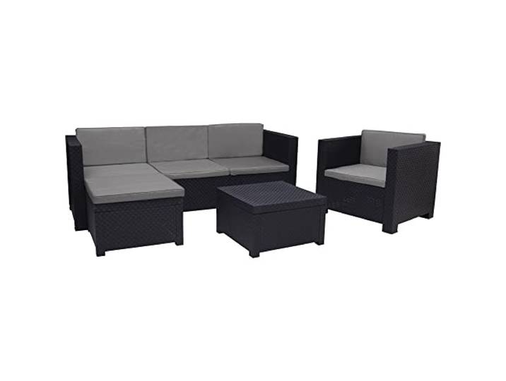 Shaf Manhattan Dark Gray Color Garden Corner Outdoor Furniture Set in Resin Made with Recycled Materials, Anthracite, Mittel