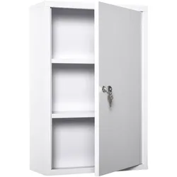 kleankin Medizinschrank Arzneischrank Erste-Hilfe-Schrank mit Schloss 3 Fächer Stahl Weiß 40 x 18 x 60 cm