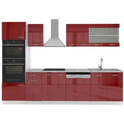 VICCO KÜCHE R-LINE 300CM KÜCHENZEILE KÜCHENBLOCK EINBAU ROT BORDEAUX HOCHGLANZ