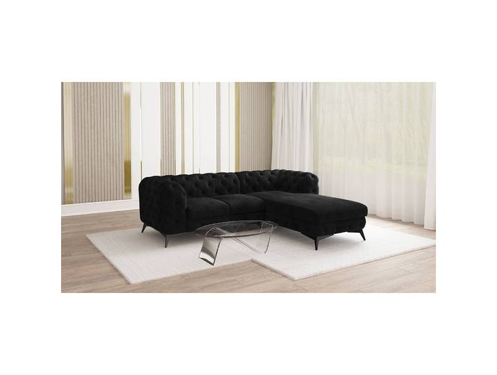 Ecksofa Typ C Schwarz Samt Ravi 261cm Ottomane davorstehend rechts Glamour