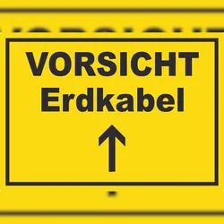 HB-Druck Vorsicht Erdkabel mit Richtungspfeil oben Aufkleber A6 (105x148mm)