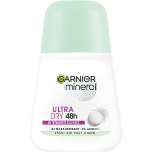 Garnier Antitranspirant Mineral Ultra Dry Intensiver Schutz, 48h Schutz, für Damen, ohne Ethylalkohol, Roller, 50 ml