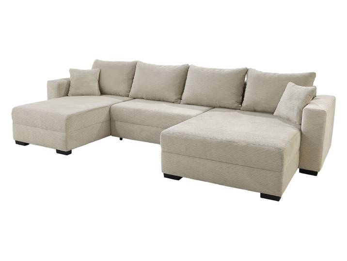 Wohnlandschaft mit Schlaffunktion Cord grau-beige 342 cm - SELMA