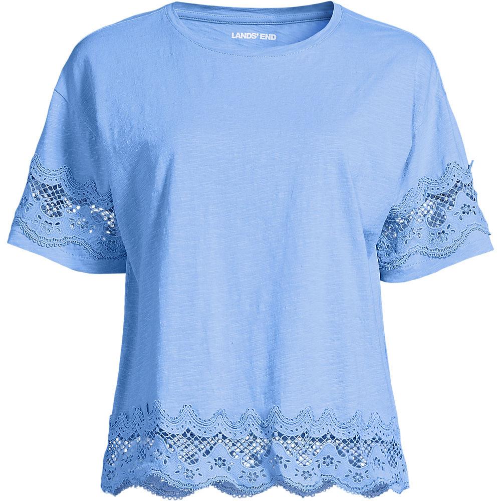 Flammgarn-Shirt mit Bordüren für Damen, Damen, size: regular, Blau, Baumwolle, by Lands' End