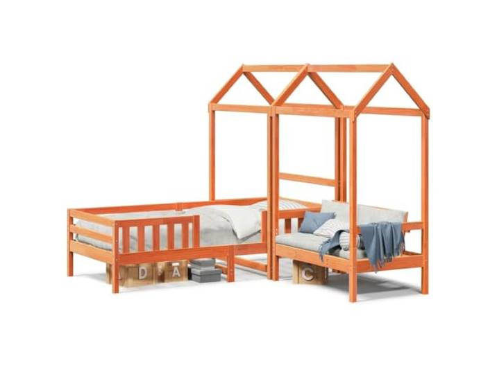 Makastle Kinderbett mit Bank und Dach 75x190 cm Kiefernholz Sperrholzlatten
