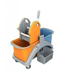 AquaSplast Doppelfahreimer 2.20 TS orange blau mit Korb inkl. 2 x 20 L Eimer, Presse, seitlichem Korb