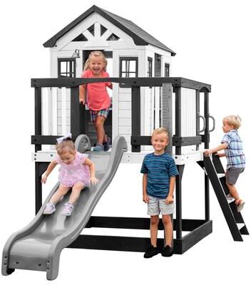 "Backyard Discovery Sweetwater Heights White Wooden Playhouse w/ Slide - 6'3"" x 10'0"""