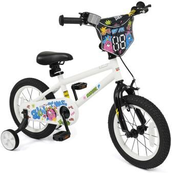 Costway 14 Inch Kids Bike with Training Wheels for Ages 3-5 Years Old White- Street Art Time