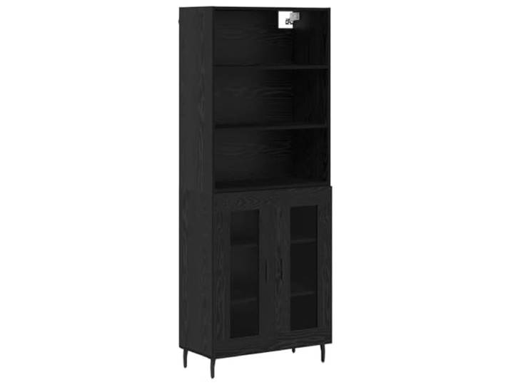 Fisinber Highboard Schwarz Eichen-Optik 69,5 x 34 x 180 cm 2-türig Stilvolle Anrichte mit Vitrinentür aus Glas für Wohnzimmer und Esszimmer, sorgt für geordnete Aufbewahrung von Geschirr.