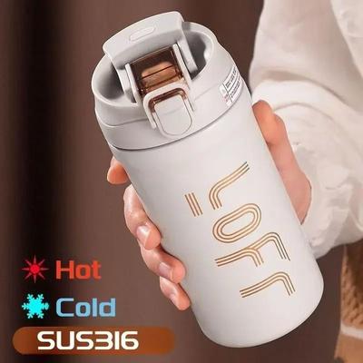 Uplifted Finds 600ml Thermal Coffee Mug With Straw Double Wall Insulated Portable Travel Cup white