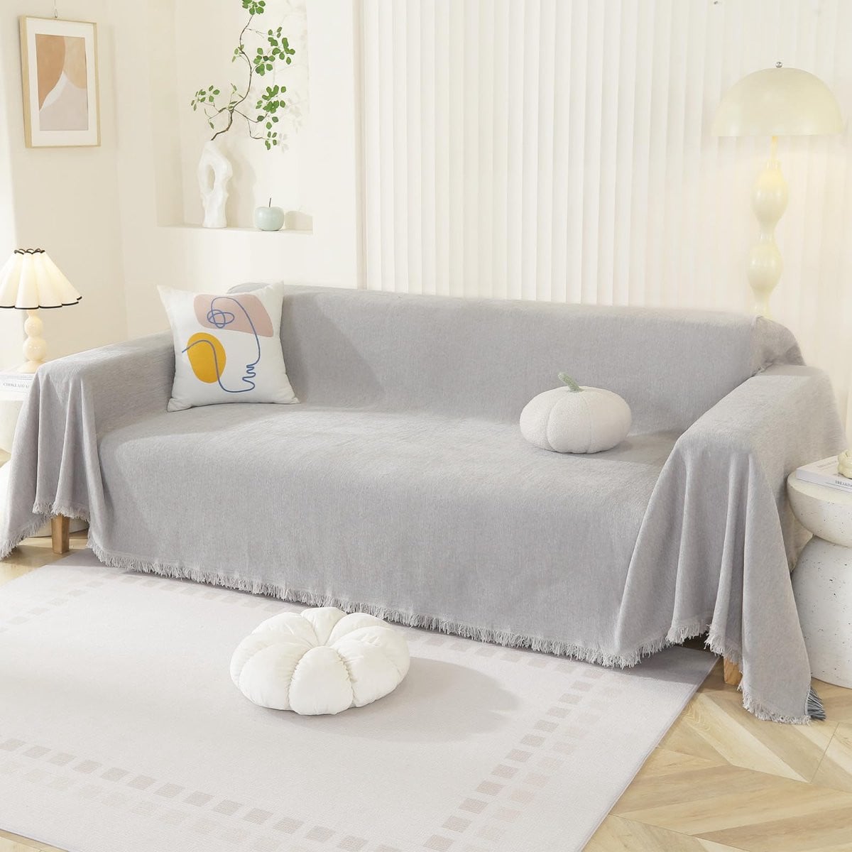 Unyqoos Stijlvolle Boho Chenille Bankhoes voor Universele Bankbescherming in Lichtgrijs