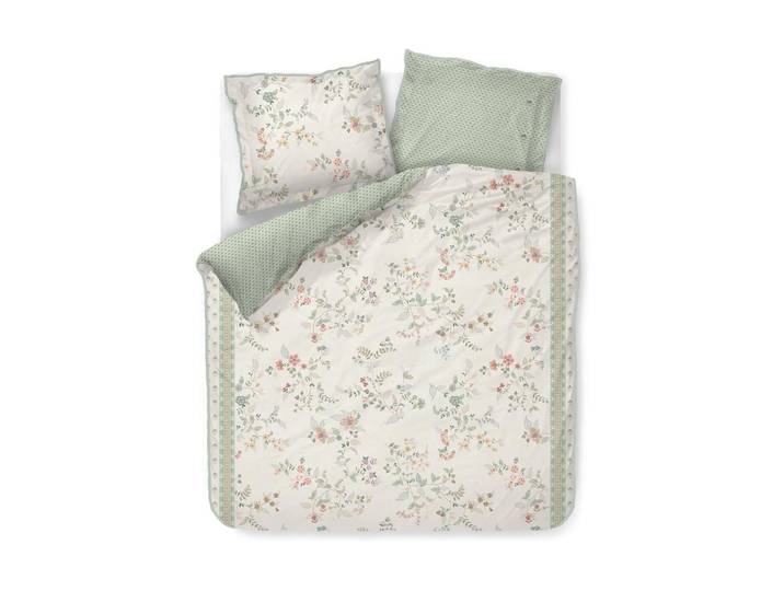 Kissenbezug PIP STUDIO Kili Flower , grün, weiß, B:50cm L:70cm, Perkal, Baumwolle, Kissenbezüge, Kissenbezug, Wendekissenbezug aus Baumwollperkal