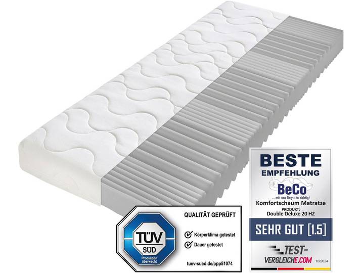 Komfortschaummatratze Double Deluxe Matratze 20, Matratze in 90x200 cm und weiteren Größen, Beco, 20 cm hoch, Matratze vom TÜV Süd getestet*, über 2.000 5-Sterne-Bewertungen!
