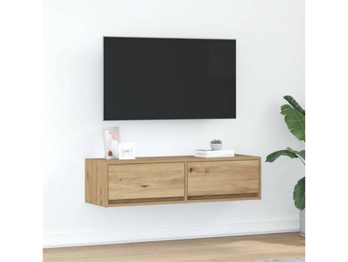 HEFZGDB Wandmontierter TV-Schrank Artisan Eiche 100x31x25,5 cm Holzwerkstoff mit Zwei Schubladen für Stauraum und Wandhalterung
