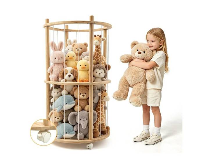 Petit meuble de rangement - GENERIQUE - Rangement rond - Bois - 95x51x51 cm - Design +30% de place
