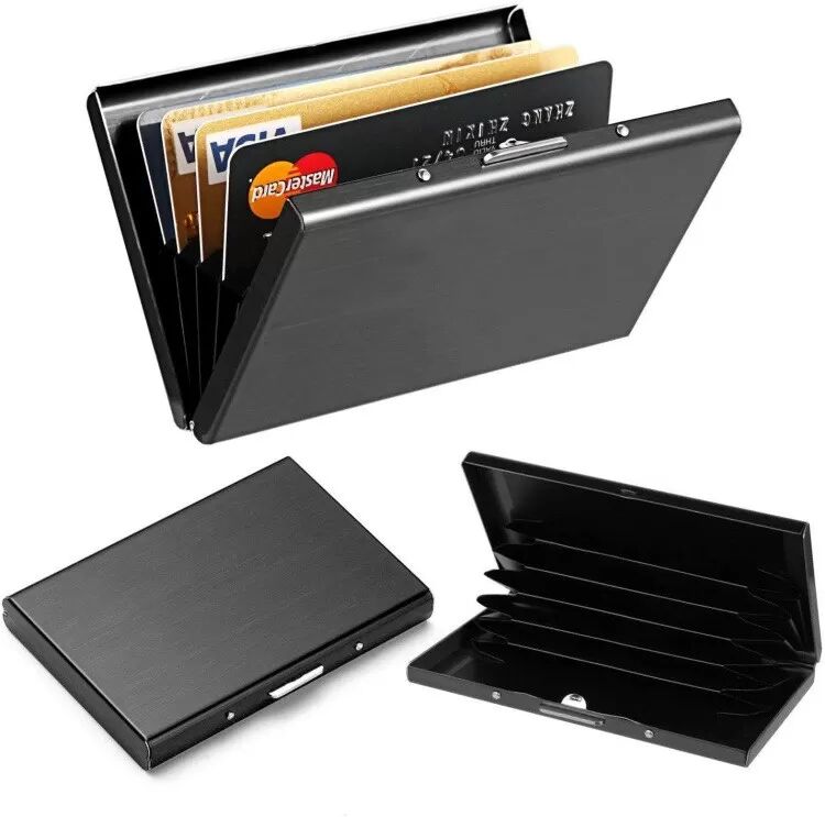 INF RFID-Kartenetui mit 6 Fächern, Edelstahlgehäuse und RFID-blockierender Schutzfunktion Schwarz
