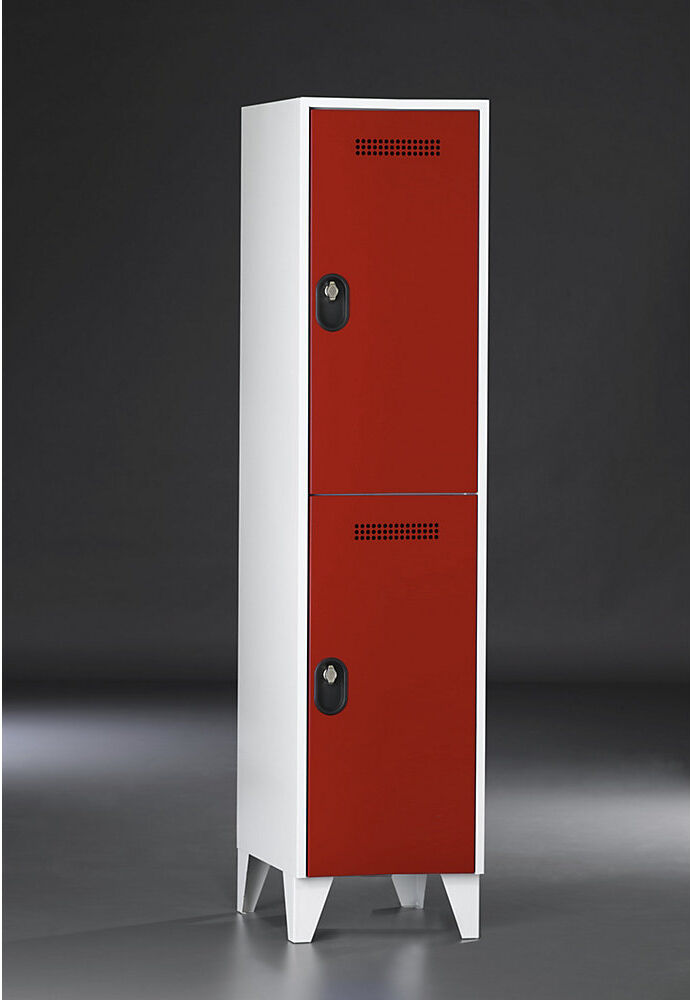 Doppelstock-Spind Köln, 1 Abteil, lichtgrau / feuerrot, 400 mm Wolf