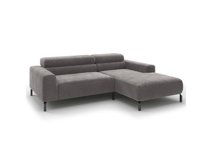 Ecksofa Longchair opt Funktion Grau Cordstoff Catia 223cm Longchair davorstehend rechts Kopfstütze verstellbar