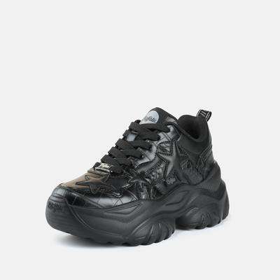 Plateausneaker BUFFALO "BLISS STAR", Damen, Gr. 38, schwarz, Lederimitat, Schuhe Plateausneaker, Chunky-Sneaker mit Stern-Applikation seitlich