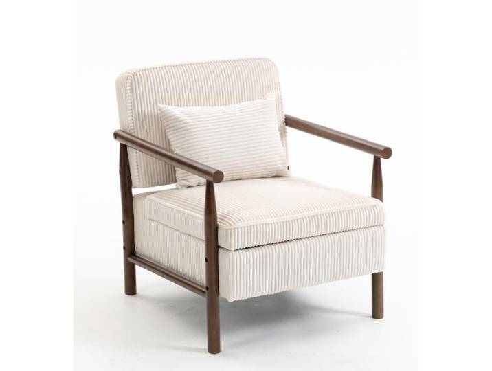 VLIVRA Fauteuil - avec coussin lombaire et rangement intégré - pour salon ou chambre - en velours - blanc