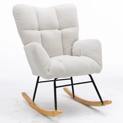 OKWISH Relaxsessel Schaukelstuhl 89x70x95 Teddy Stoff gepolstert Ergonomisch Wohnzimmer Schlafzimmer Komfort Weiß