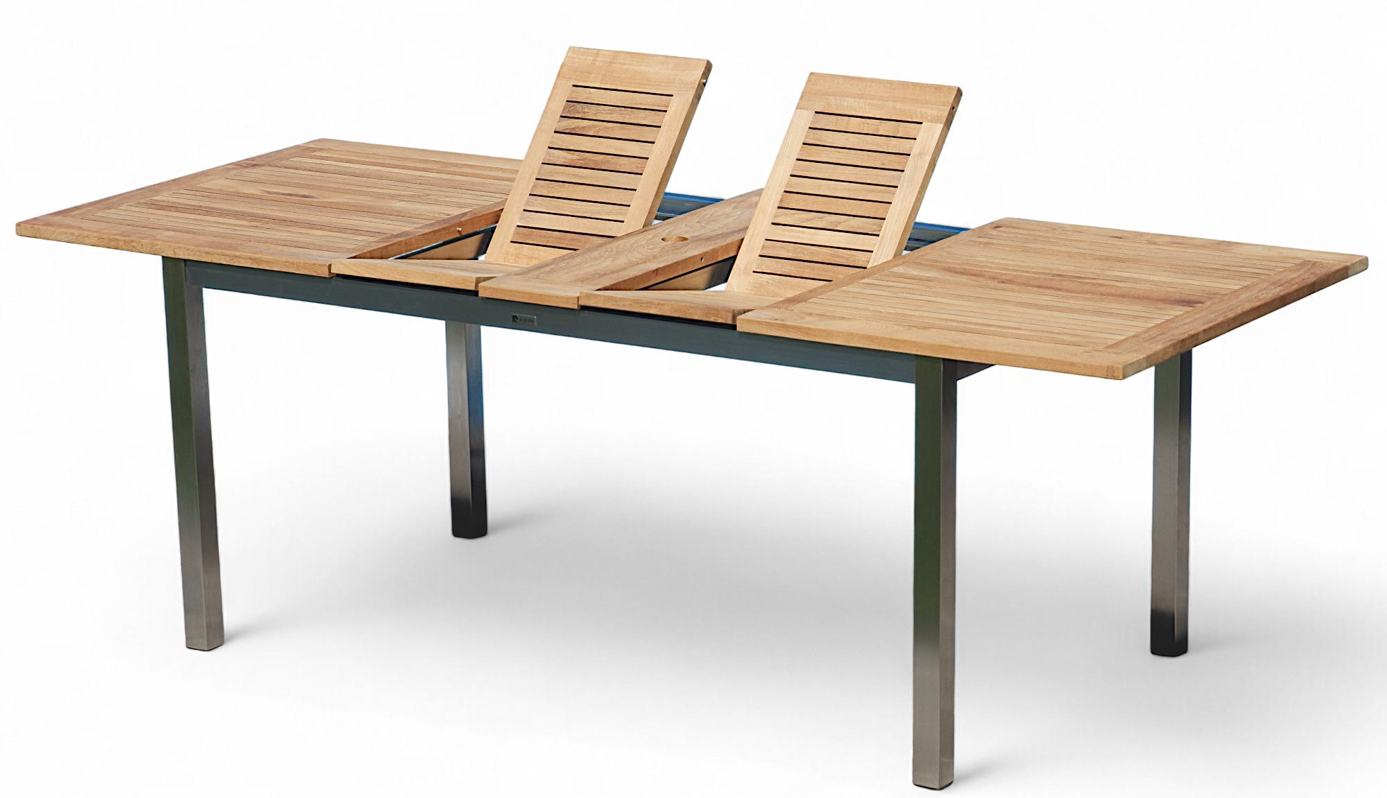 ALEOS. A-Grade Teak - Edelstahl Ausziehtisch 160-220x90cm ausziehbar Gartentisch Holztisch Esstisch Tisch massive Ausführung Teakholz Serie KUBA