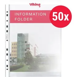 Viking Prospekthülle 60% Recycelt DIN A4 Glasklar Transparent 80 Mikron PP (Polypropylen) Öffnung oben 11 Löcher 50 Stück
