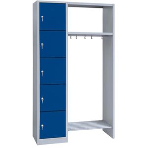 Lüllmann Schließfachschrank 525501, blau, 5 Fächer, Stahl, 112 x 180cm, mit Garderobe
