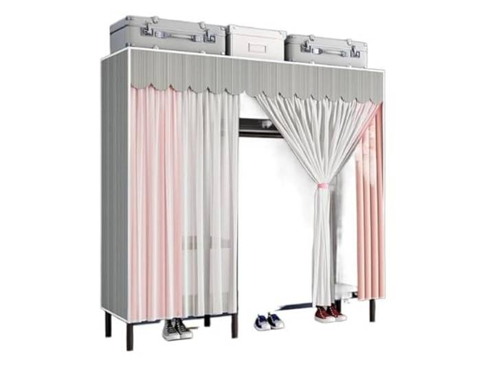 CVdrtyED Kleiderschrank Robuster Kleiderständer, Tragbarer Schrank Mit Abdeckung, Metall-Kleiderschrank Schlafzimmer Organizer(125 * 45 * 175cm)