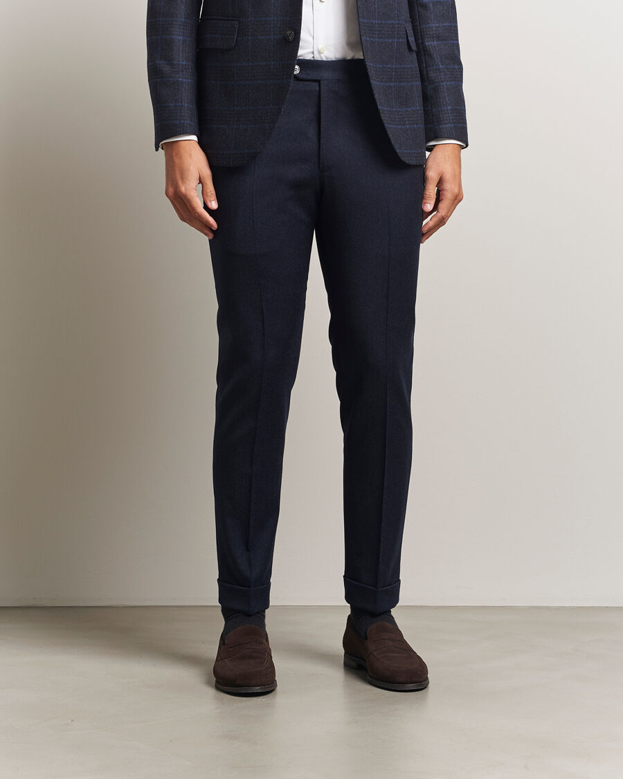 Oscar Jacobson Dandy Turn Up Flannel Trousers Navy men 46 Blå