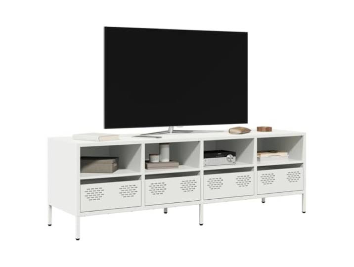HEFZGDB TV-Schrank Weiß 135x39x43,5 cm Kaltgewalzter Stahl mit 4 Fächern und 4 Schubladen, Industriestil Möbelstück für Wohnzimmer, Stauraum Lösung, verstellbare Füße, Robustes