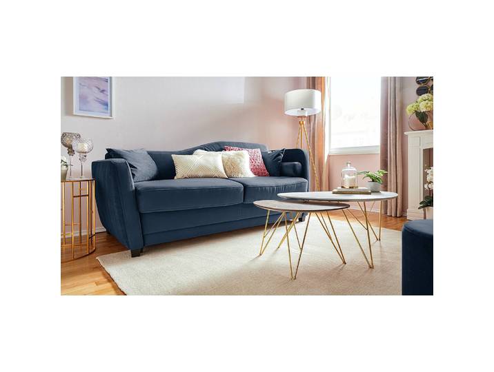 Schlafsofa Teresina mit Matratze Blau/Marineblau Samt 212cm Ausrichtung rechts Glamour