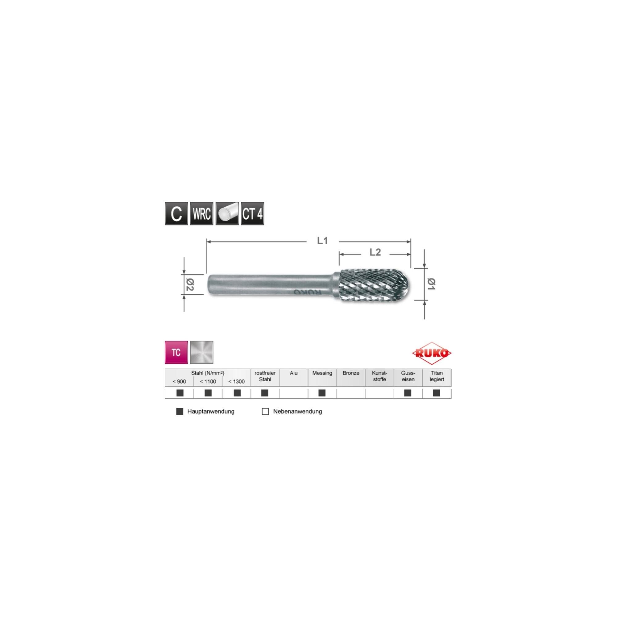 Ruko Hartmetall Frässtift Form C Walzenrund (WRC) (116023B)