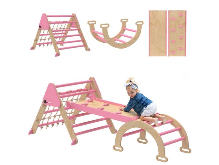 ComfortXL Kletterdreieck De-18395 8-in-1 mit Rampe, Bogen & Leiter Pink, 74.5x191.5 cm, Freizeit & Co, Gartenspielzeug