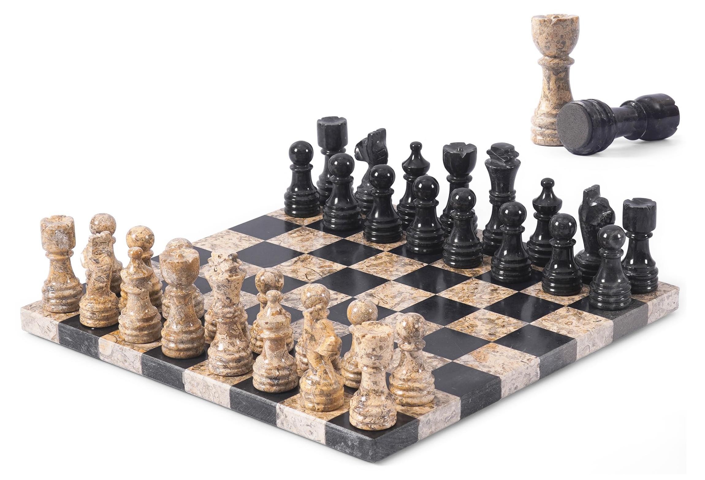 Marmor-Schachspiel 30,5 cm, Schwarz/Koralle, 32 Figuren