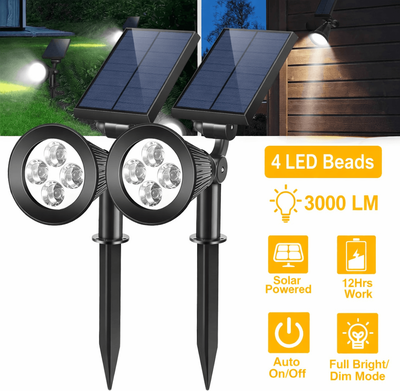 USA Free Shipping Shop Outdoor Waterproof LED Solar Spotlight, Garden & Lawn Landscape 2 Spotlight Without Wire