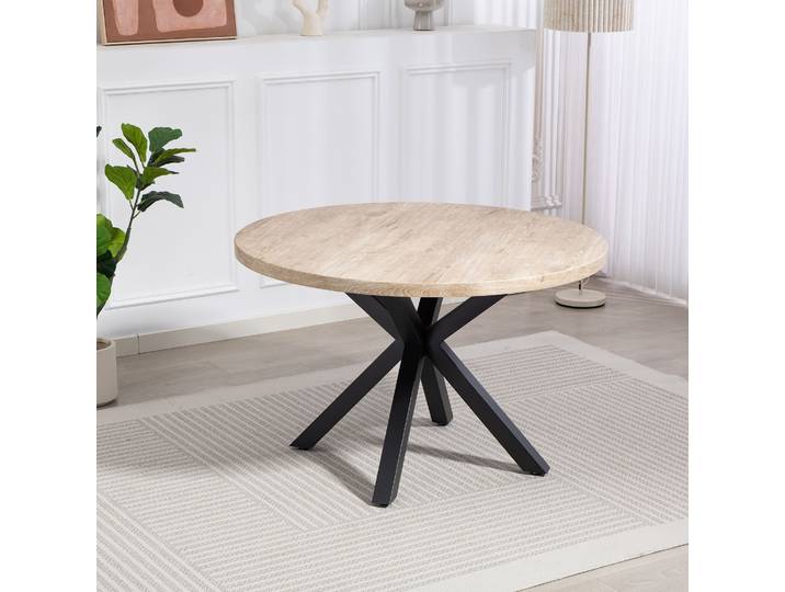 Esstisch DUO COLLECTION Damira Tisch rund , beige (wildeiche, nachbildung, natur, schwarz, wildeiche, nachbildung, natur), B:120cm H:76cm T:120cm, Tische, Esstisch, Massives Metallgestell, Belastbarkeit bis 100 kg
