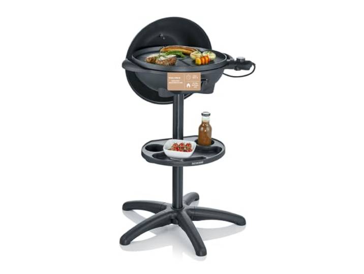 SEVERIN Barbecue-/Standgrill mit Haube, Elektrogrill mit Thermostat, Grillplatte mit keramischer Beschichtung, 2.000W, Grillfläche Ø 41 cm, Matt Schwarz, PG 8541