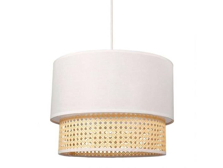 Suspension gigogne ronde cannage tissu blanc d35