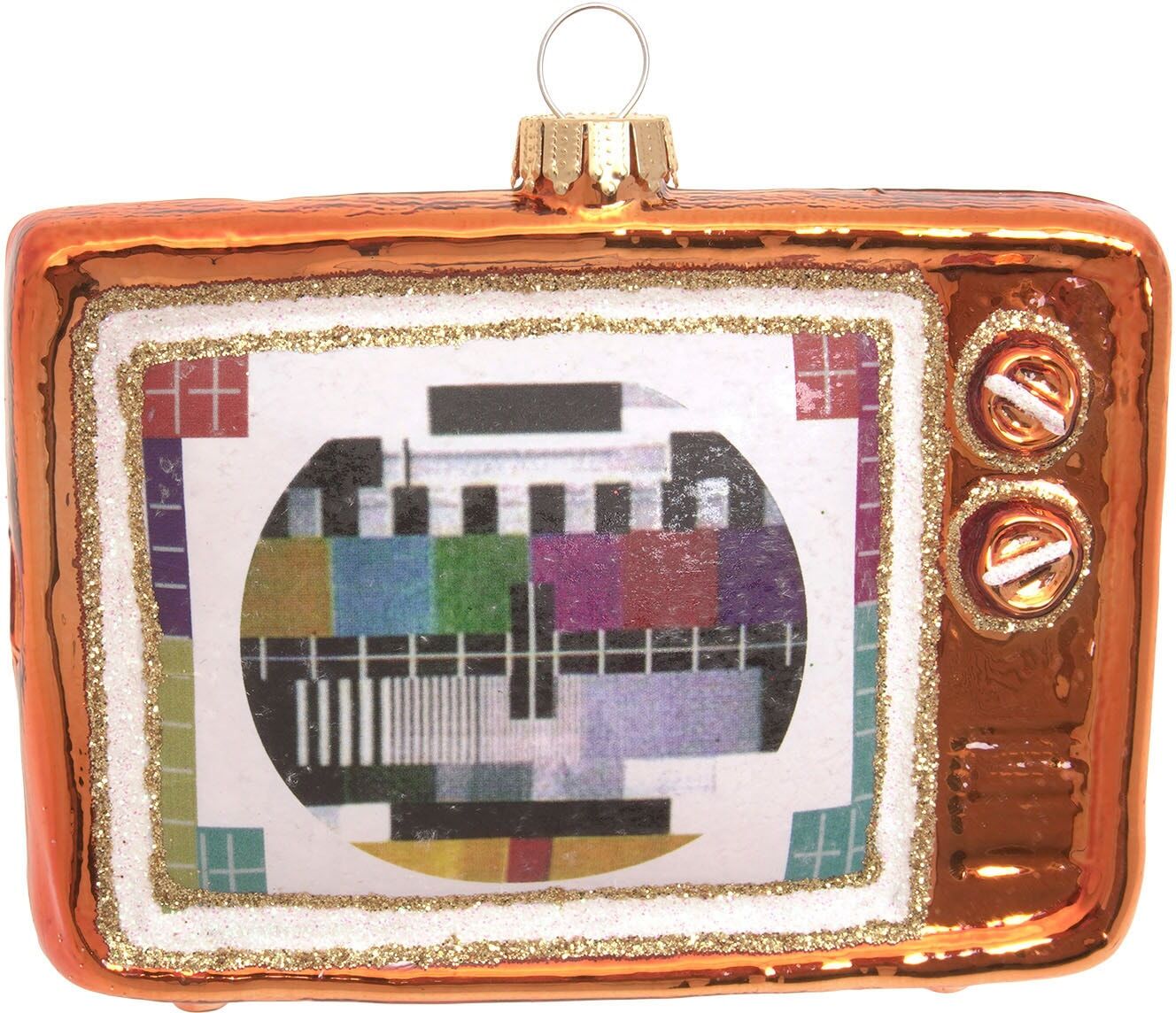 Christbaumschmuck KREBS GLAS LAUSCHA "Nostalgischer Fernseher", braun, B:12cm H:8cm T:15cm, Glas, Weihnachtsbaumschmuck, Christbaumschmuck, Christbaumschmuck aus Glas, mundgeblasen, handgefertigt, Figur