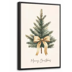 LEINWAND Bilder mit Rahmen - Weihnachtsbaum - Weihnachten - Frohe Weihnachten - Beige - 40x60
