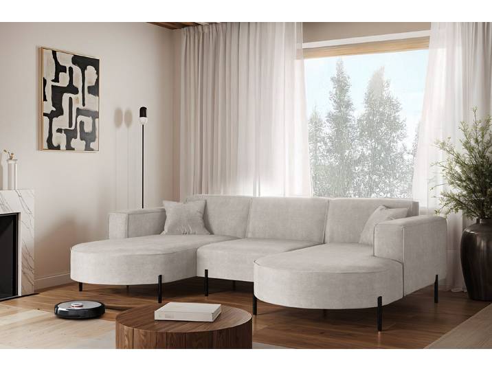 Kaiser Möbel Ecksofa Sofa Designer Modena U Rein stoff Noel, Quelle und Poso, Große Farbauswahl, komfortabel, bequem, praktisch
