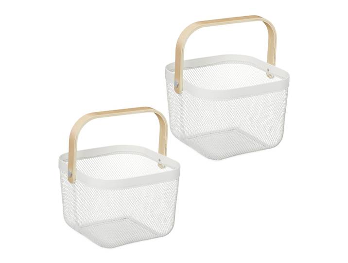Drahtkorb mit Henkel 2er-Set Weiss-Hellbraun