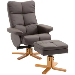 HOMCOM Relaxsessel 360° drehbarer Sessel mit Hocker Liegefunktion Holzgestell Braun 80 x 86 x 99cm