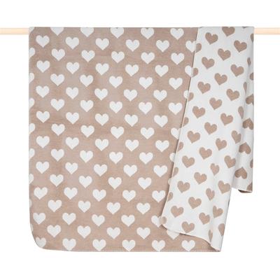 Wohndecke PAD "Love", beige (taupe), B:150cm L:200cm, Baumwolle, Polyacryl, Wohndecken, Wohndecke, Made in Europe, Wendefunktion, Motiv Herzen, 150x200 cm