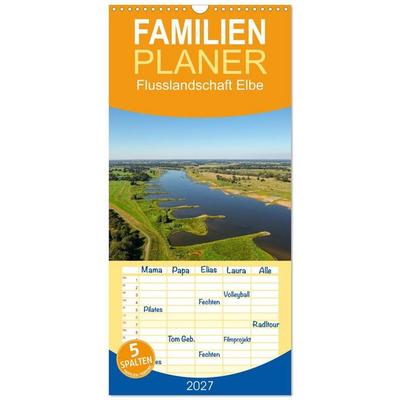 Familienplaner 2027 - Flusslandschaft Elbe mit 5 Spalten (Wandkalender, 21 x 45 cm) CALVENDO